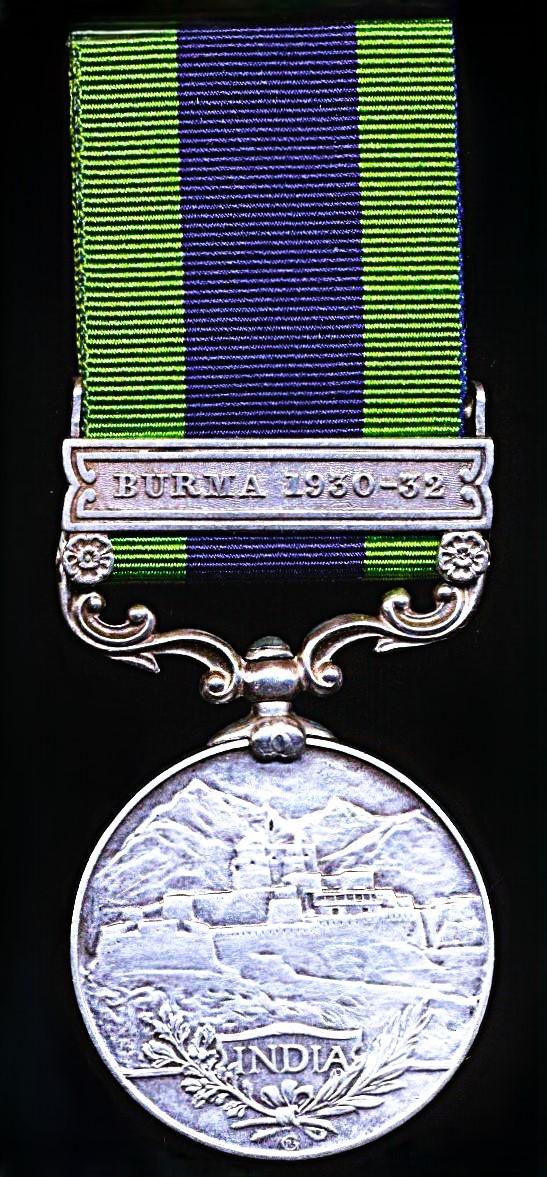 India General Service Medal 1908-1935. GV second type Calcutta Mint issue with clasp 'Burma 1930-32' (31169 Dvr. Fazal Husain. R.A.)
