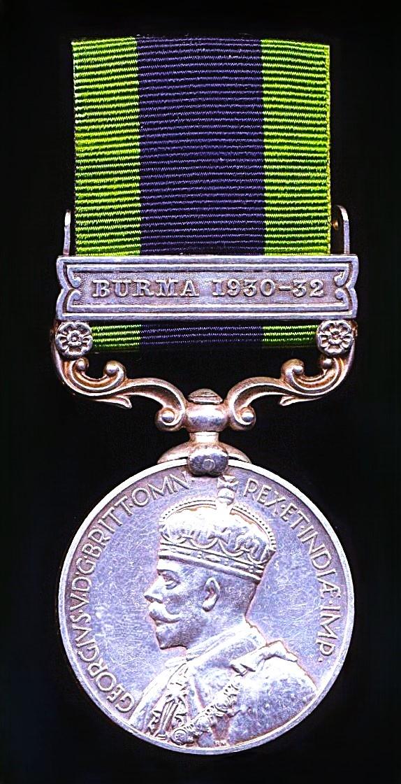 India General Service Medal 1908-1935. GV second type Calcutta Mint issue with clasp 'Burma 1930-32' (4571 Sep. Atma Singh, S.S.S. Bn. B.M.P.)
