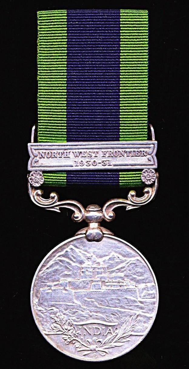India General Service Medal 1908-35. GV 2nd Issue with clasp 'North West Frontier 1930-31' (8088 Sep. Ghulam Husain. 4-10 Baluch R.)