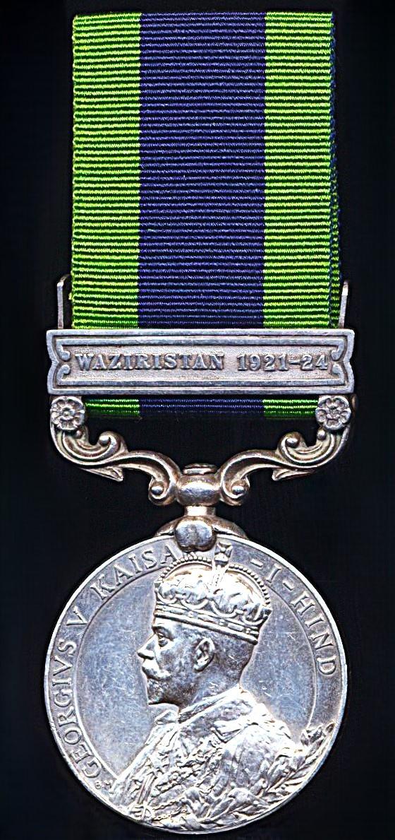 India General Service Medal 1908-1935. GV 1st type with clasp 'Waziristan 1921-24' (157 Sep. Hazara Singh, 4-11 Sikh R.)