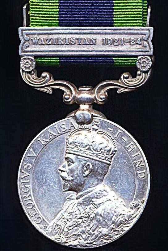 India General Service Medal 1908-1935. GV 1st type with clasp 'Waziristan 1921-24' (157 Sep. Hazara Singh, 4-11 Sikh R.)