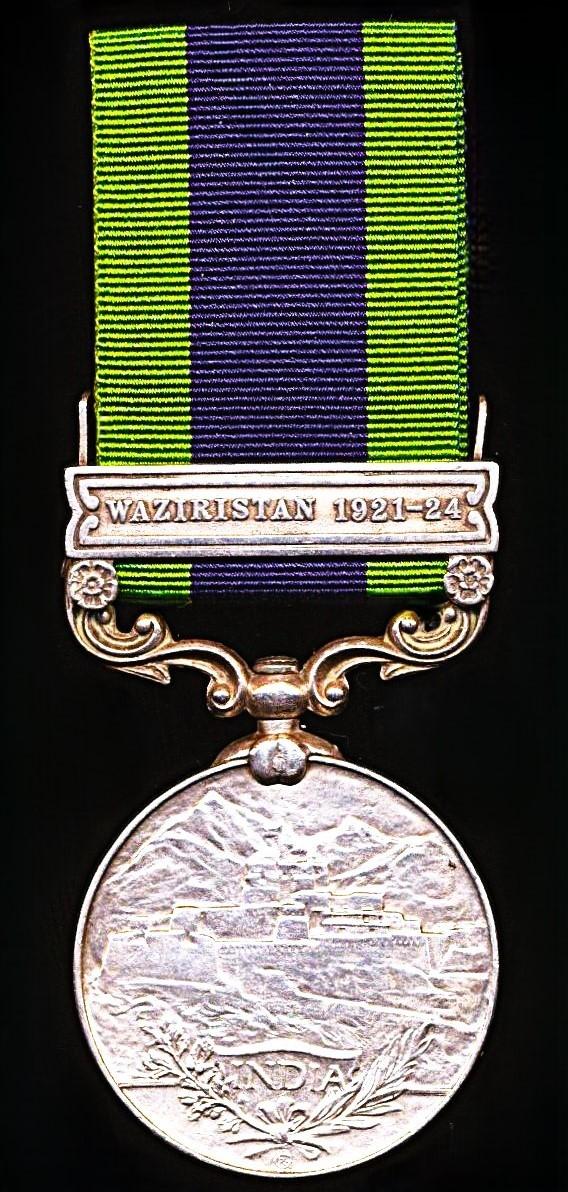 India General Service Medal 1908-1935. GV 1st type with clasp 'Waziristan 1921-24' (157 Sep. Hazara Singh, 4-11 Sikh R.)