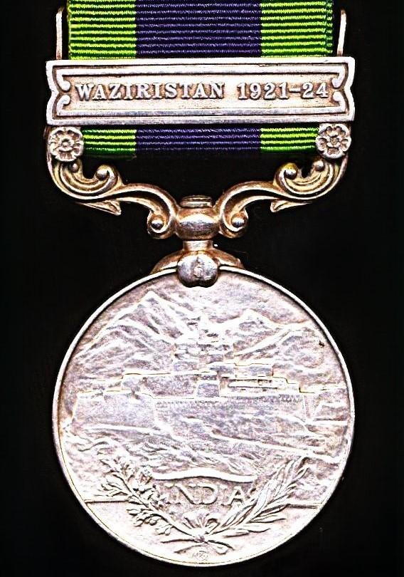 India General Service Medal 1908-1935. GV 1st type with clasp 'Waziristan 1921-24' (157 Sep. Hazara Singh, 4-11 Sikh R.)