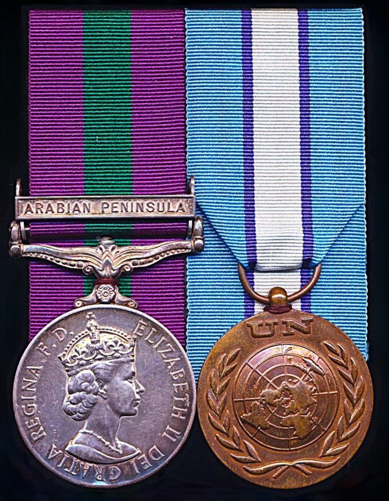 A Jock's 'Barren Rocks of Aden' campaign and United Nations 'Cyprus' service medal pair: Fusilier J. O. McLachlan, 1st Battalion Royal Highland Fusiliers