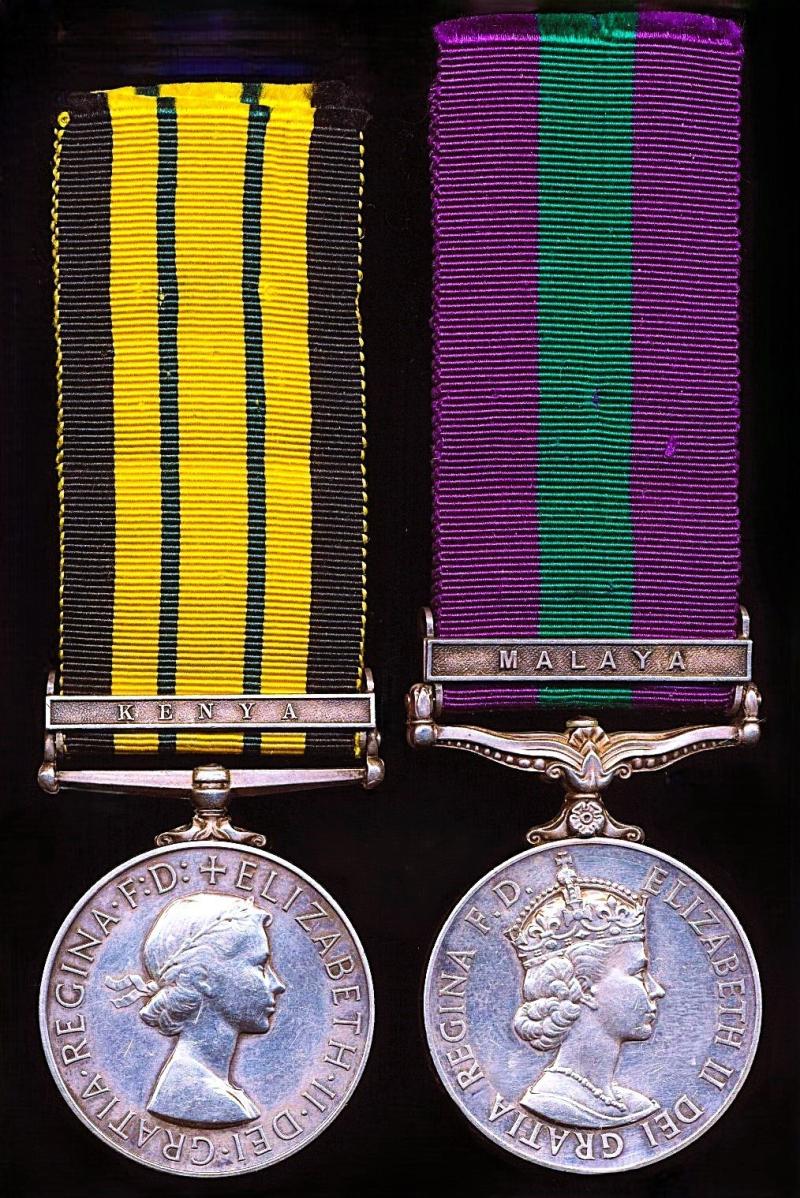 A campaign medal pair for the Mau Mau Rebellion & Malaya Emergency awarded to a Cook: Private F.C.L.C. Angelo, Army Catering Corps