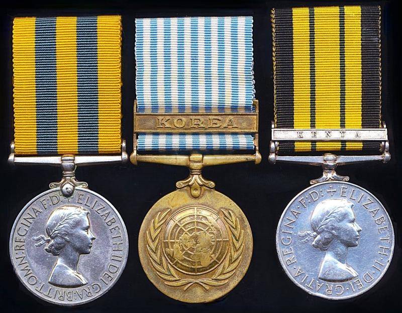 A 'Red Hackles' Korean War & Mau Mau Rebellion campaign medal group of 3: Private J. T. Henderson, 1st Battalion Black Watch