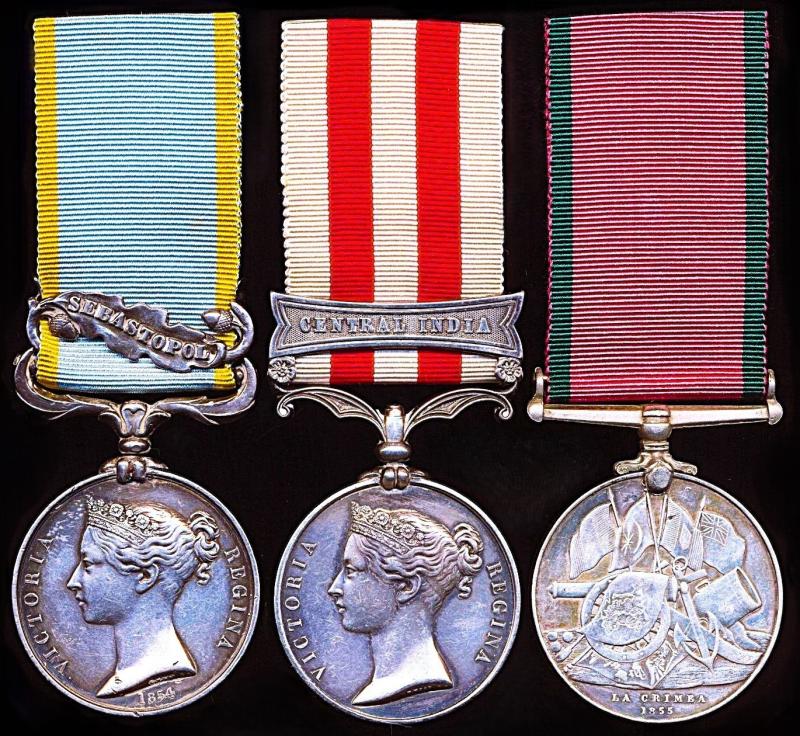 A Crimean War Casualty, Indian Mutiny medal group of 3: Private William Chisholm, 72nd (Duke of Albany's Own) Highlanders, later Constable William Chisholm, Partick Burgh Police (Glasgow, Scotland)