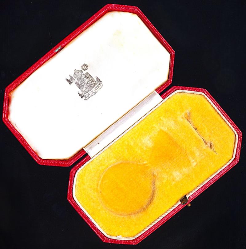 Empty Medal case for George Medal (G.M.), King's Police Medal (K.P.M.), Colonial Police Medal (C.P.M.), Colonial Police Meritorious Service Medal and Colonial Police Long Service & Good Conduct Medal