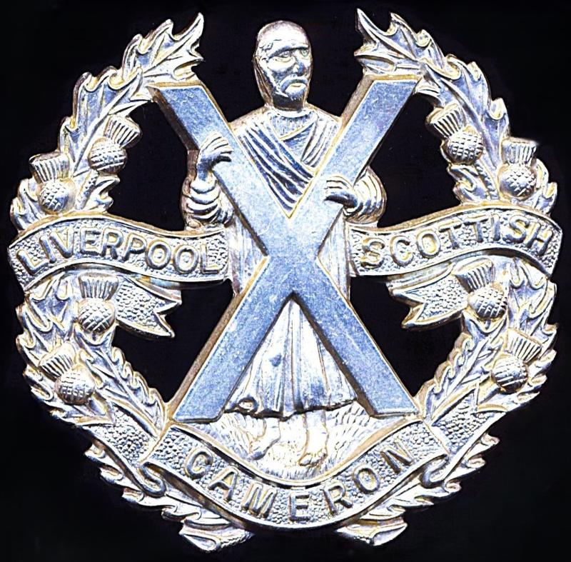 The Liverpool Scottish, The Queen's Own Cameron Highlanders: 'Other Ranks' white metal glengarry badge, post 1937 issue (circa 1937-1952)
