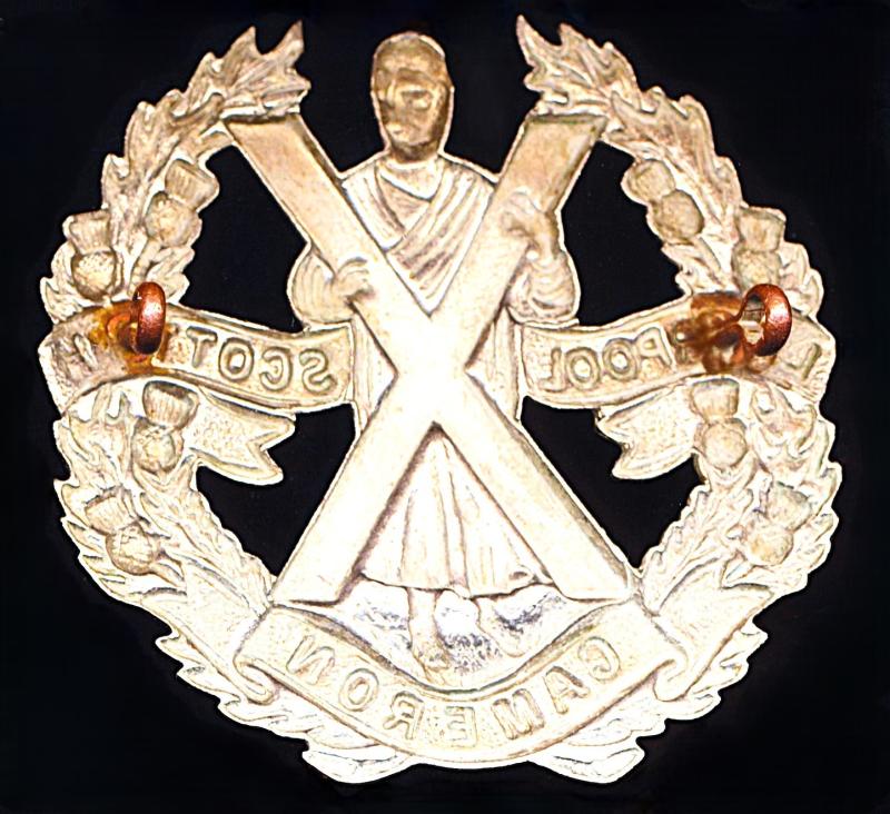 The Liverpool Scottish, The Queen's Own Cameron Highlanders: 'Other Ranks' white metal glengarry badge, post 1937 issue (circa 1937-1952)