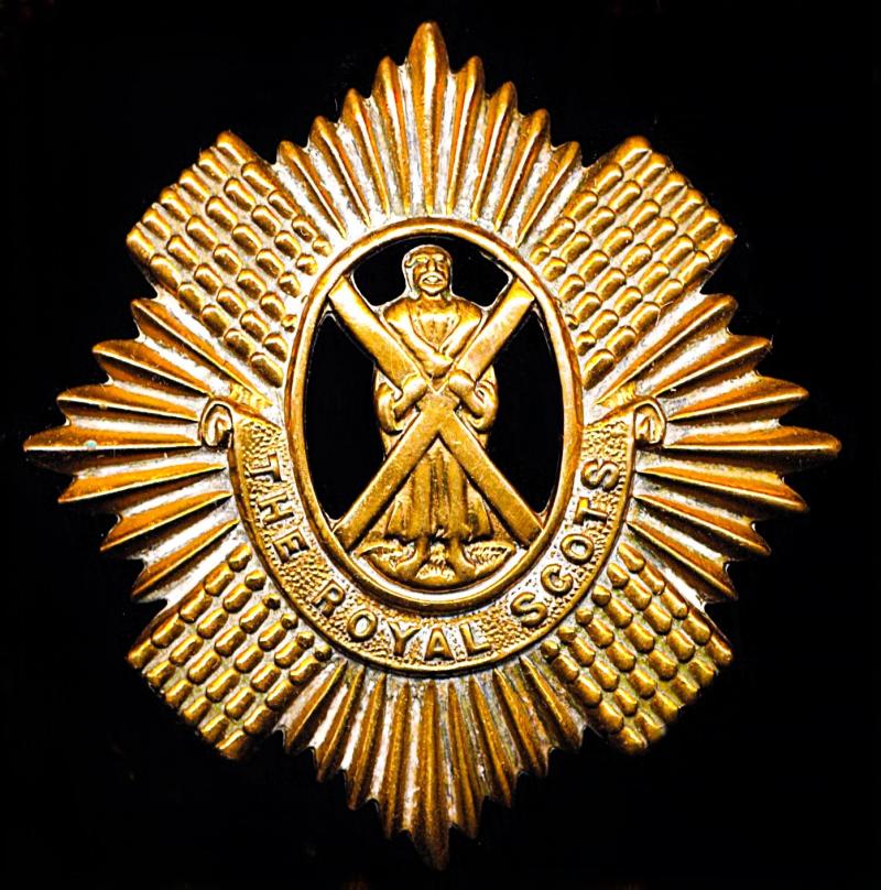 Royal Scots: Cap Badge. All 'Brass' (Gilding-metal) economy issue circa 1914-18