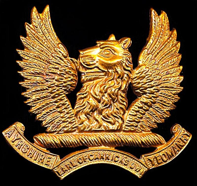 Ayrshire Yeomanry: Cap Badge. As worn by Other-Ranks in gilding metal