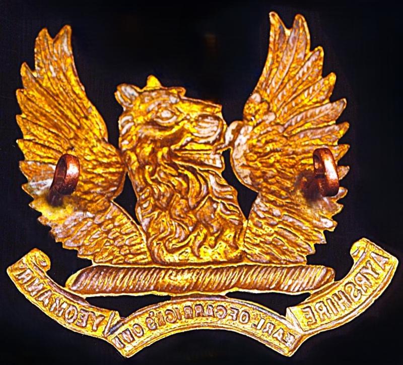 Ayrshire Yeomanry: Cap Badge. As worn by Other-Ranks in gilding metal