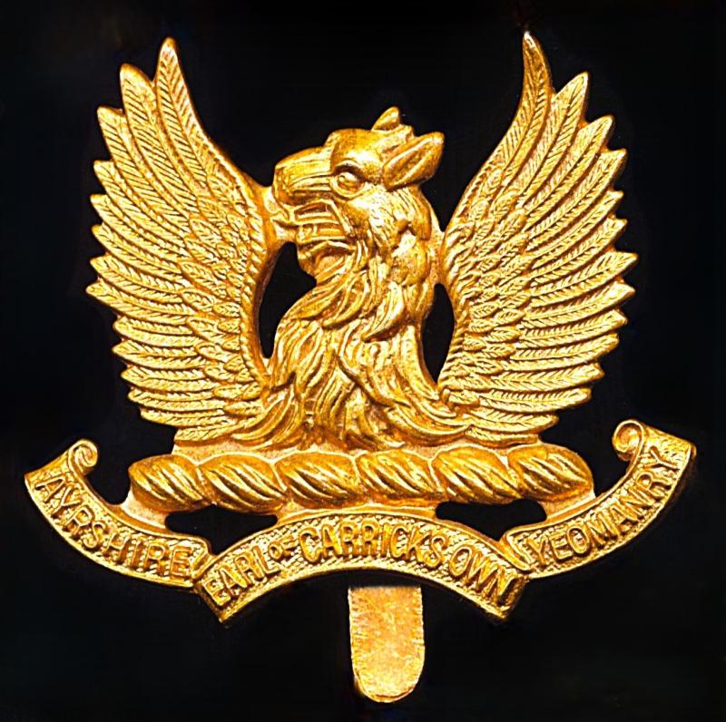Ayrshire Yeomanry: Cap Badge. As worn by Other-Ranks in gilding metal