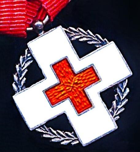 Denmark: Red Cross Service Medal for Relief Work 1939-1945. Silver & enamel. Miniature medal