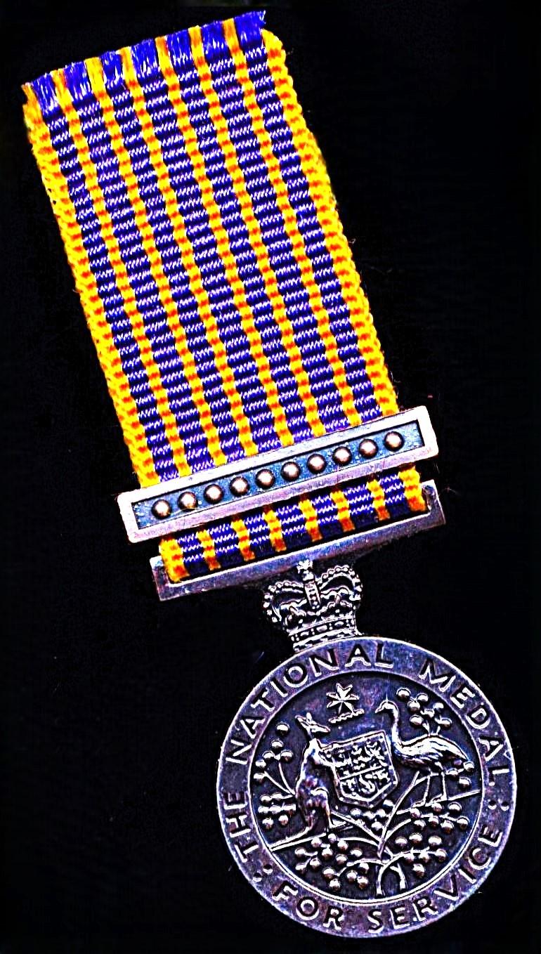 Australia: National Meda (instituted 1974). With further service bar. Miniature medal