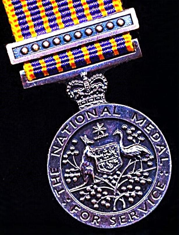 Australia: National Meda (instituted 1974). With further service bar. Miniature medal