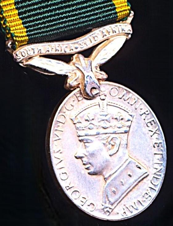 Union of South Africa: Efficiency Medal. GVI obverse 1st type  (1937-1947). With 'South Africa / Suid Afrika' bar. Miniature Medal