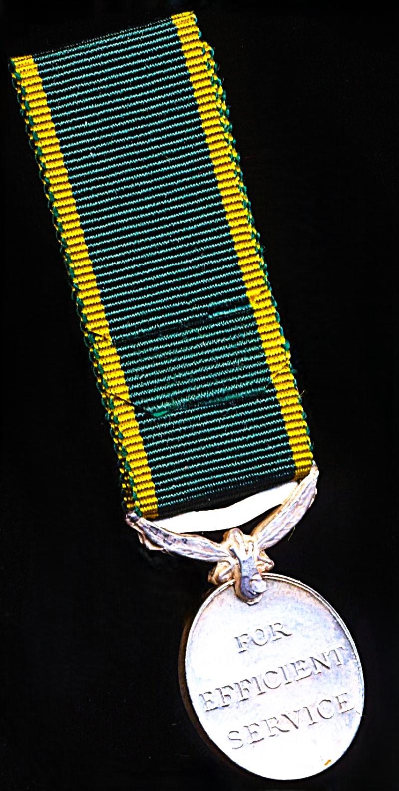 Union of South Africa: Efficiency Medal. GVI obverse 1st type  (1937-1947). With 'South Africa / Suid Afrika' bar. Miniature Medal