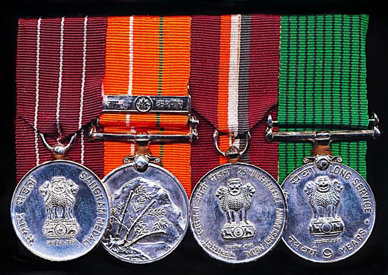 An Indo-Pak War 1971 and long service medal group of 4: Sepoy EQUIPMENT BOOT REPAIRER Gurmel Ram, Sikh Light Infantry, Indian Army