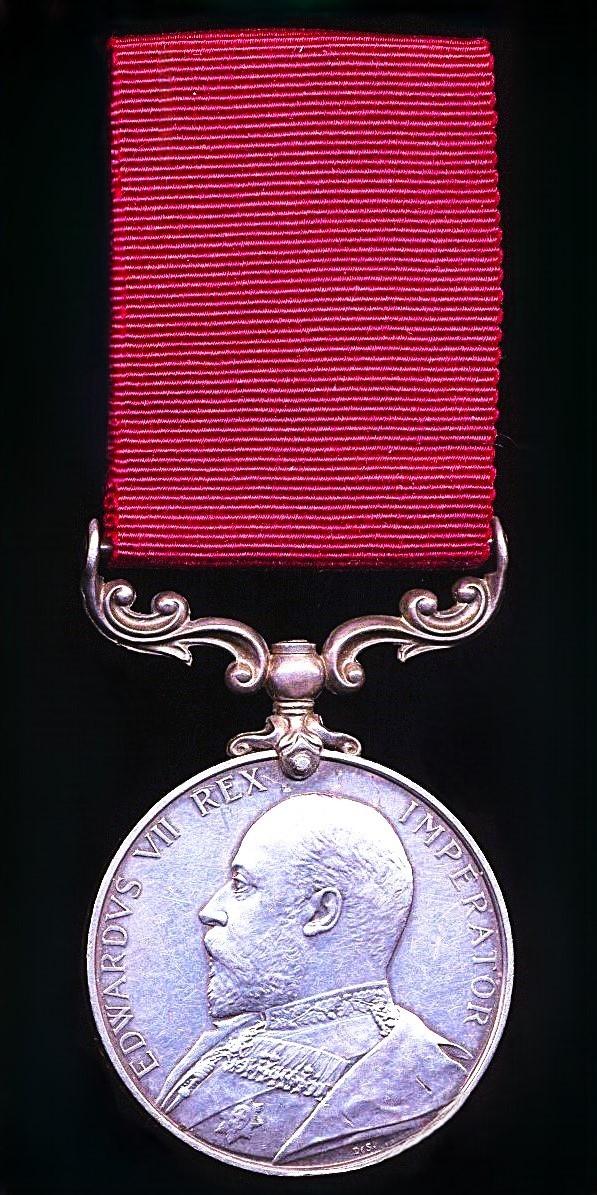 Army Long Service and Good Conduct Medal. EDVII issue (197 Gnr: Jiwan Singh. H.K.-S. Bn. R.G.A.)