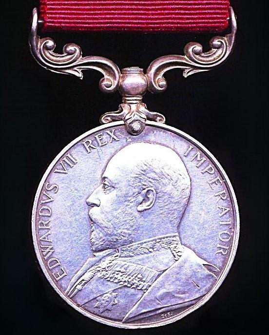Army Long Service and Good Conduct Medal. EDVII issue (197 Gnr: Jiwan Singh. H.K.-S. Bn. R.G.A.)