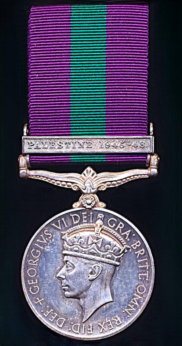 General Service 1918-62, GVI 2nd issue with clasp 'Palestine 1945-48' (41728 Pte. Kimani Kanyuke. E.A.A.S.C.)