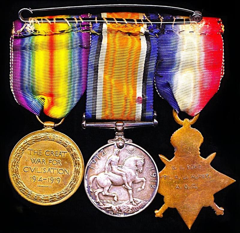 A Shoreham, Sussex, interest 1914 'Special Enlistment' - Horse Handler - later 'Recommended for a decoration in Italy' Great War medal group of 3: Private William John Thomas Hurst, 10th Battalion West Riding Regiment late Army Veterinary Corps