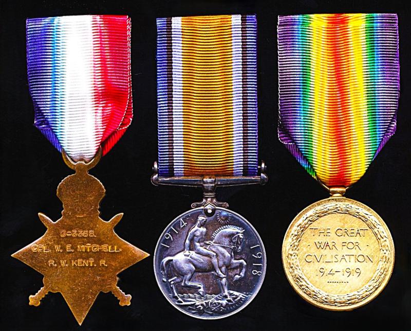 An Infantry Officers 'Commissioned from the Ranks' Great War 'Western Front' medal group of 3: Lieutenant William Edward Mitchell, 2nd Battalion West Riding Regiment (Duke of Wellington's Regiment) late 7th Bn Royal West Kent Regiment