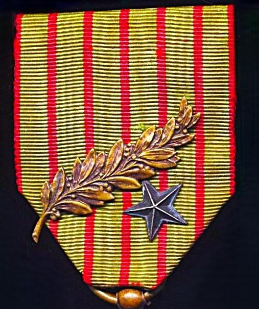 France: Cross of War 1914-1915 (Croix De Guerre 1914-1915). With 2 x Citation emblems (1 x Bronze Palm & Silver Star) on the riband. Reverse of cross dated 1914-1918