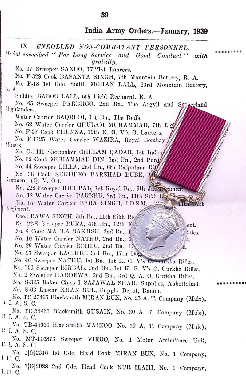 India Military Long Service & Good Conduct Medal. GVI issue (S-325 Baker Cl. I Sajawal Shah, R.I.A.S.C.)