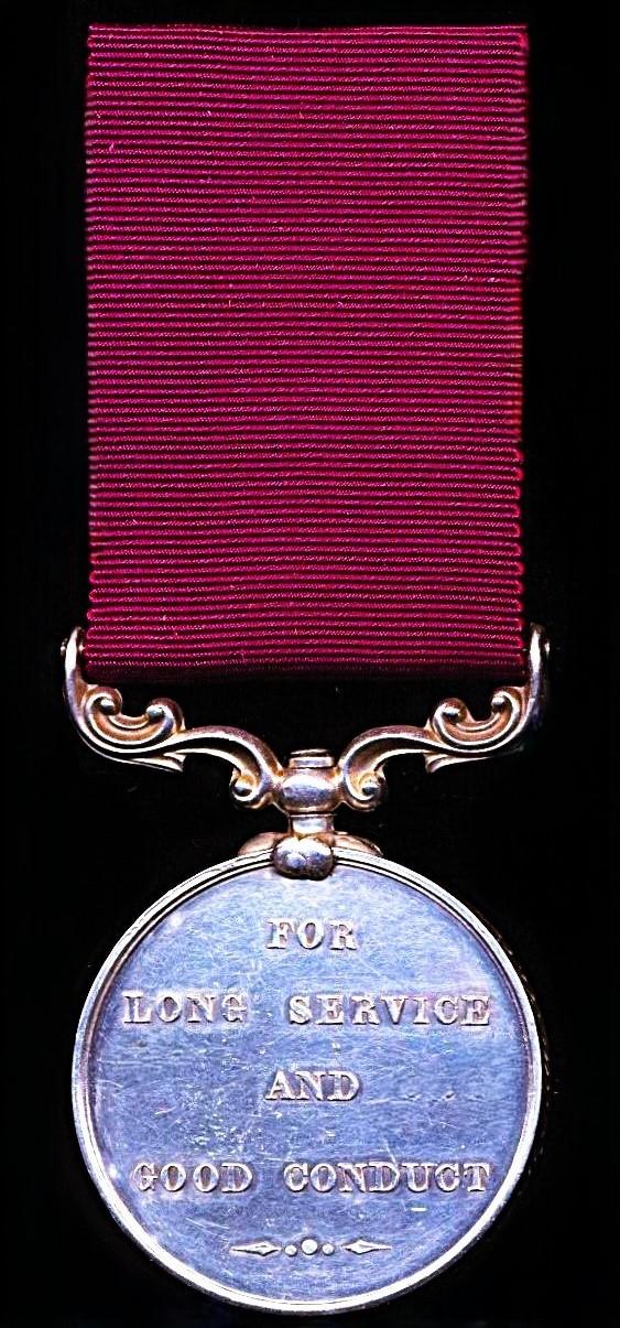 Army Long Service & Good Conduct Medal. Victorian 3rd issue (Sergt. J. Hanley. Ch: Wdr. Mily: Prison Thayetmyo.)