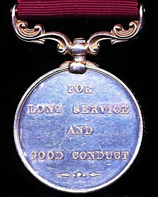 Army Long Service & Good Conduct Medal. Victorian 3rd issue (Sergt. J. Hanley. Ch: Wdr. Mily: Prison Thayetmyo.)