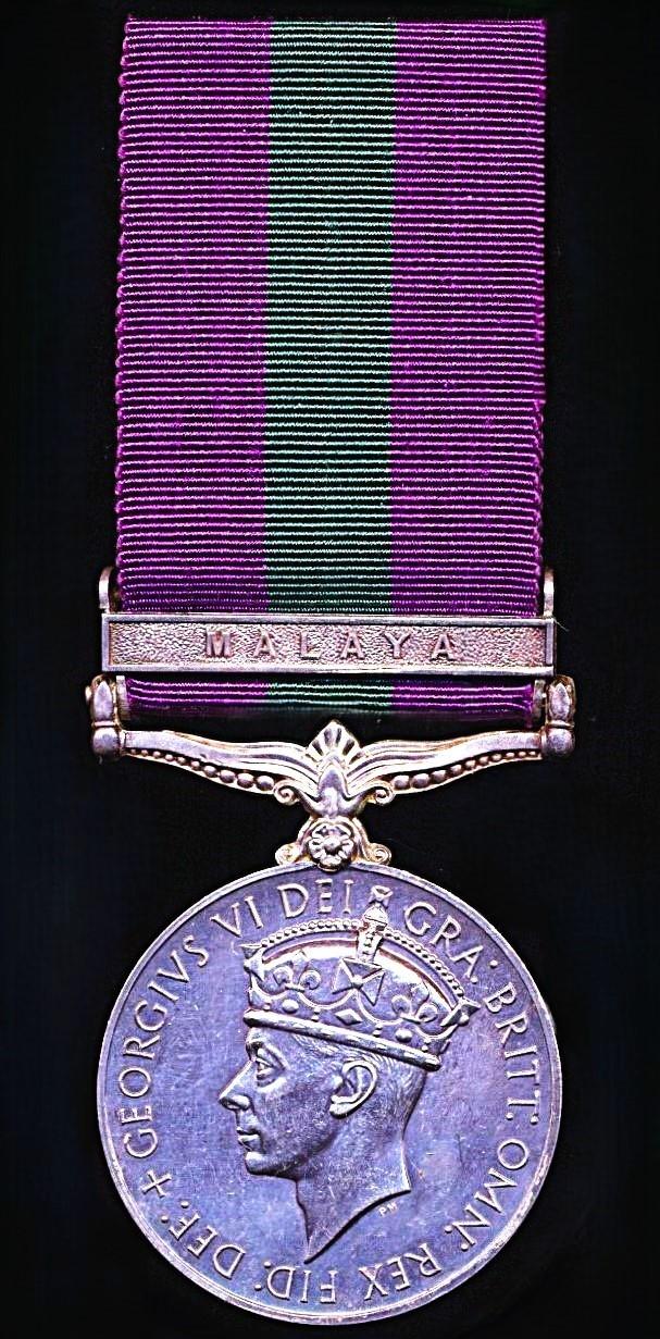 General Service Medal 1918. GVI 2nd issue with clasp 'Malaya' (4841 SC Hussein B Rasol F of M Pol)