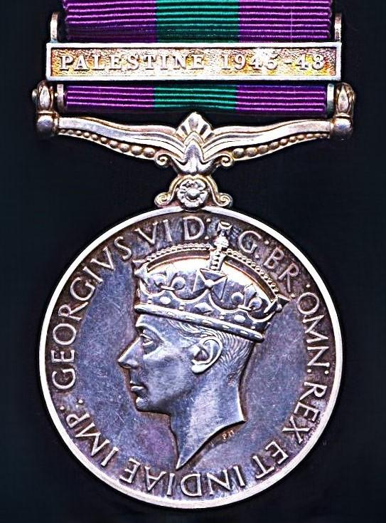 General Service Medal 1918-62. GVI 1st issue with clasp 'Palestine 1945-48' (19154482 Sigmn. K. Blackley. R. Sigs.)