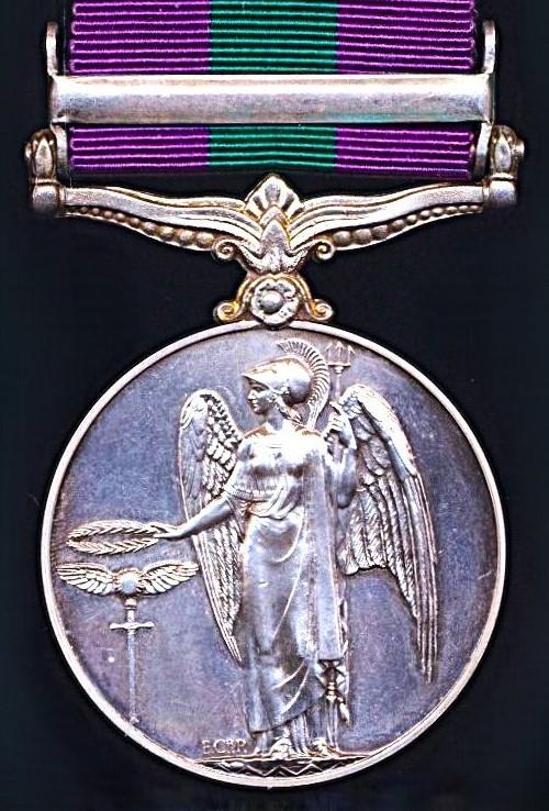 General Service Medal 1918-62. GVI 1st issue with clasp 'Palestine 1945-48' (19154482 Sigmn. K. Blackley. R. Sigs.)