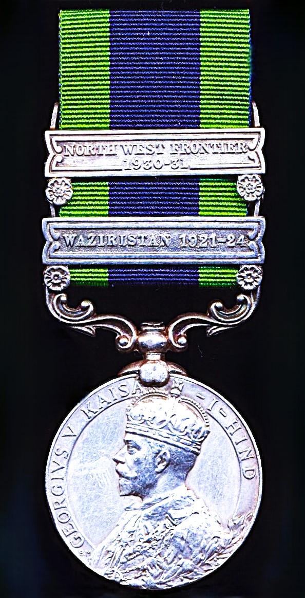 India General Service Medal 1908-35, GV first type. Silver issue, with 2 x clasps 'Waziristan 1921-24' & 'North West Frontier 1930-31' (Ris-Maj. Sanwal Khan, I. A. V. C.)