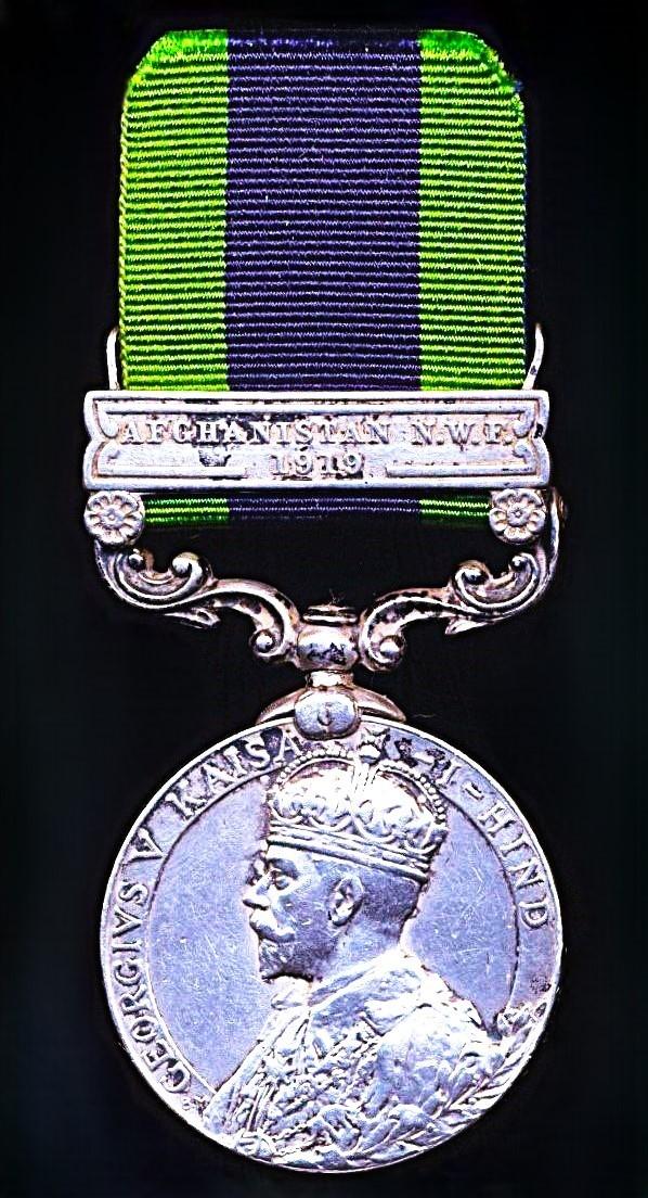 India General Service Medal 1908-35. GV first type. Silver issue, with clasp 'Afghanistan N.W.F. 1919' (199 Rfmn. Newal Sing Ghale, 1-4 Grks.)