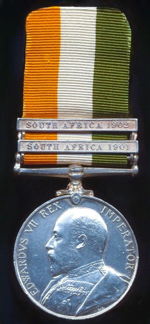 King's South Africa Medal. With 2 x clasps 'South Africa 1901' & 'South Africa 1902' (1675 S.S. Mjr: H. Jones. 1/Kitchener’s F.S.)