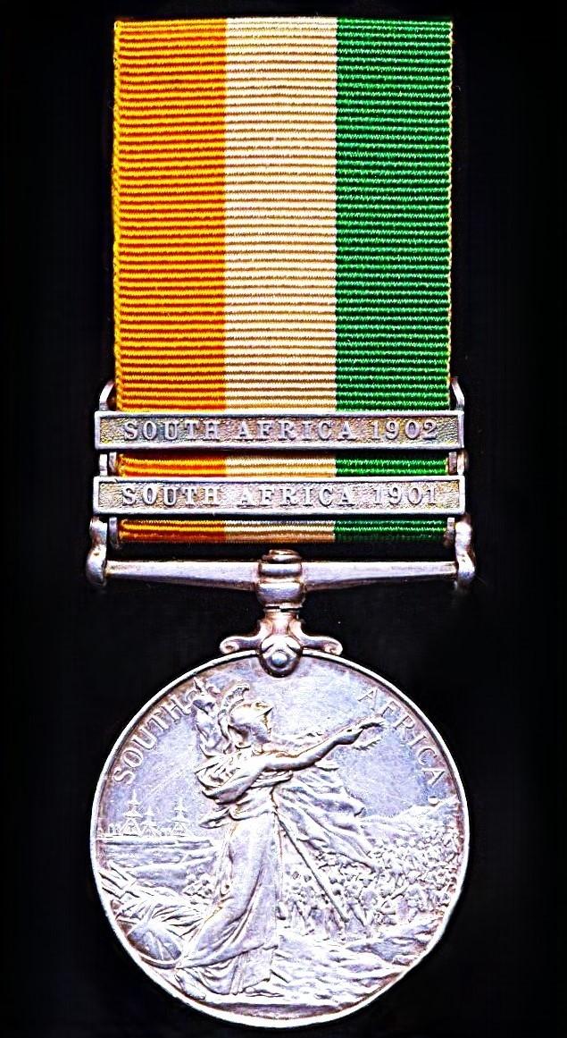 King's South Africa Medal. With 2 x clasps 'South Africa 1901' & 'South Africa 1902' (4205 Pte. G. Jones. Rl: Scots Fus:)