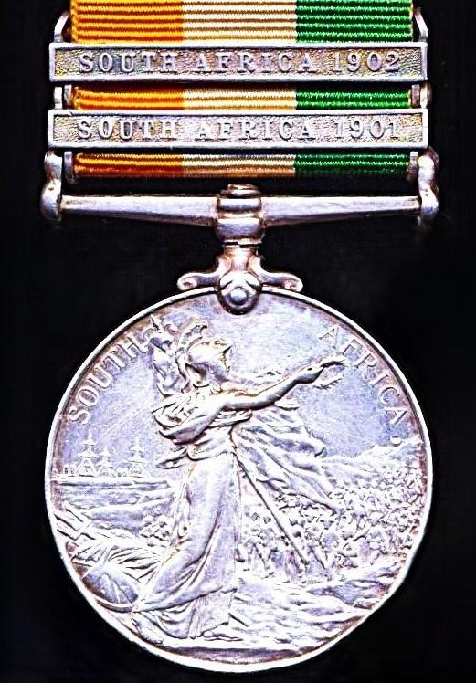 King's South Africa Medal. With 2 x clasps 'South Africa 1901' & 'South Africa 1902' (4205 Pte. G. Jones. Rl: Scots Fus:)