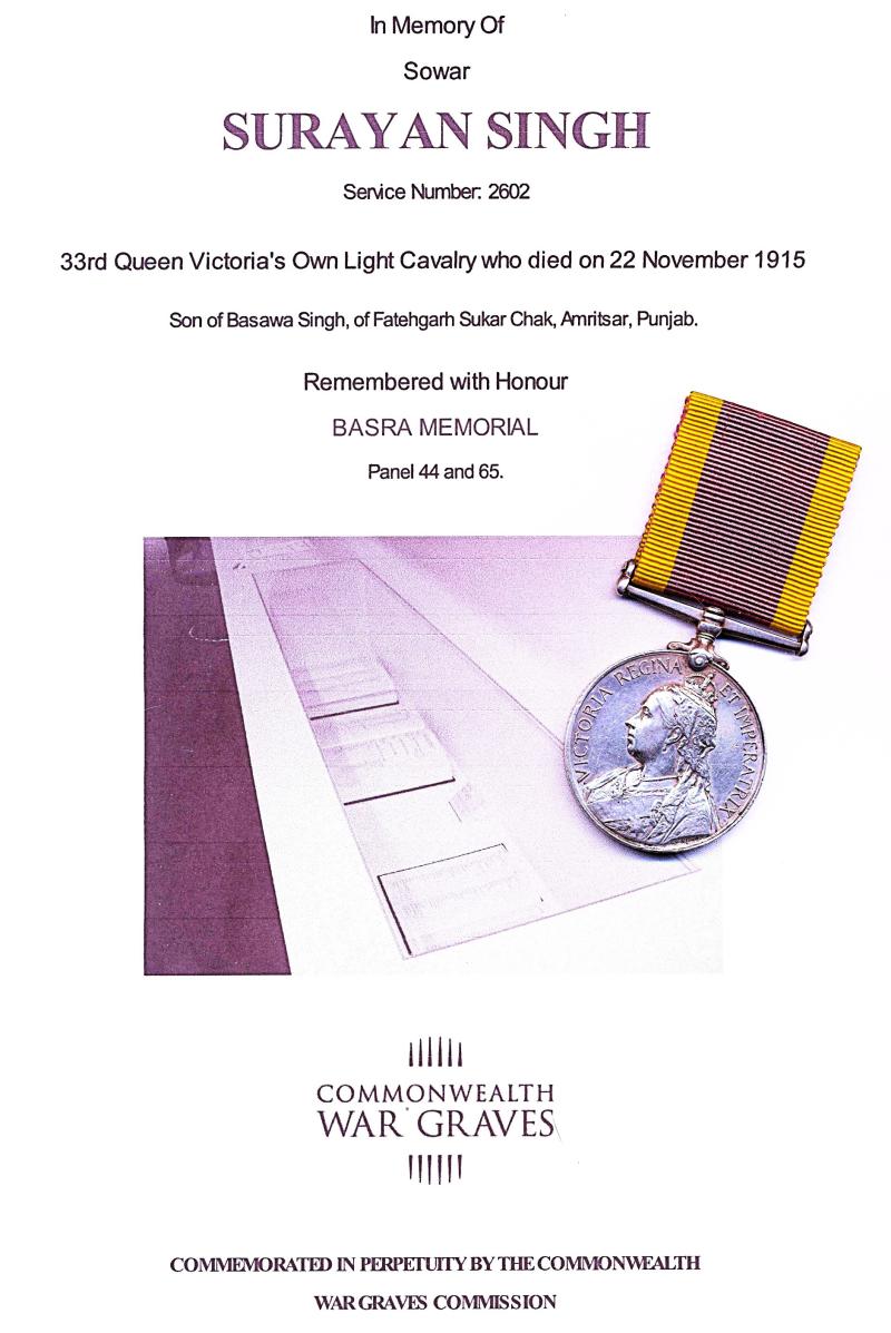 China Medal 1900. Silver issue with no clasp (2602 Sowar Surayan Singh 3d Bo Lt Cavy)