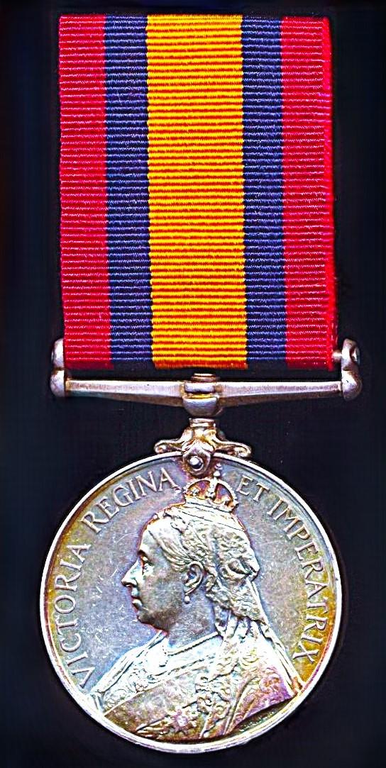 Queen's South Africa Medal. Silver issue. No clasp (Mr. D. Lawrie. Natal. Govt: Rlys:)