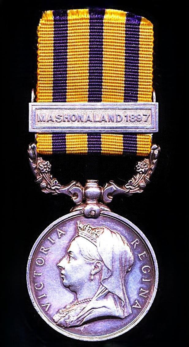 British South Africa Company Medal 1890-97. No clasp with 'Rhodesia 1896' reverse & clasp 'Mashonaland 1897' (122. Troopr F. T. Lassere. B.S.A.P.)