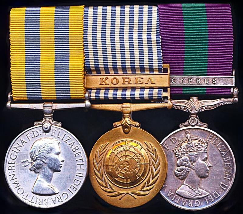 A Korean War '1950-51' Service & Cyprus Emergency medal group of 3: Staff Quartermaster Sergeant Roy Stewart Boag, Royal Army Pay Corps, late 1st Battalion Middlesex Regiment