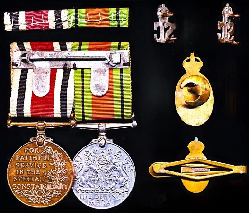 A fine Second World War 'Home Front' and Police Long Service medal pair with related insignia: Sub-Commander John Herbert Amherst, Birmingham Special Constabulary Reserve