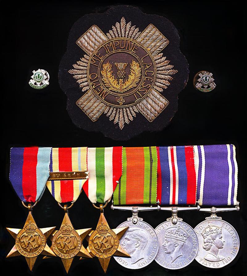  A Dundee interest Second World War casualty and Police long service medal group of 6: Sergeant Robert Urquhart,  Dundee City Police late, Fife Constabulary, Scots Guards & Royal Engineers