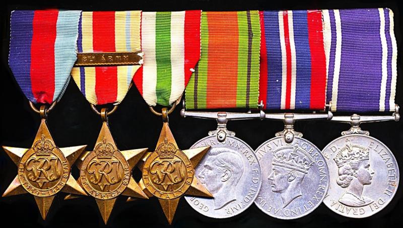 A Dundee interest Second World War casualty and Police long service medal group of 6: Sergeant Robert Urquhart, Dundee City Police late, Fife Constabulary, Scots Guards & Royal Engineers