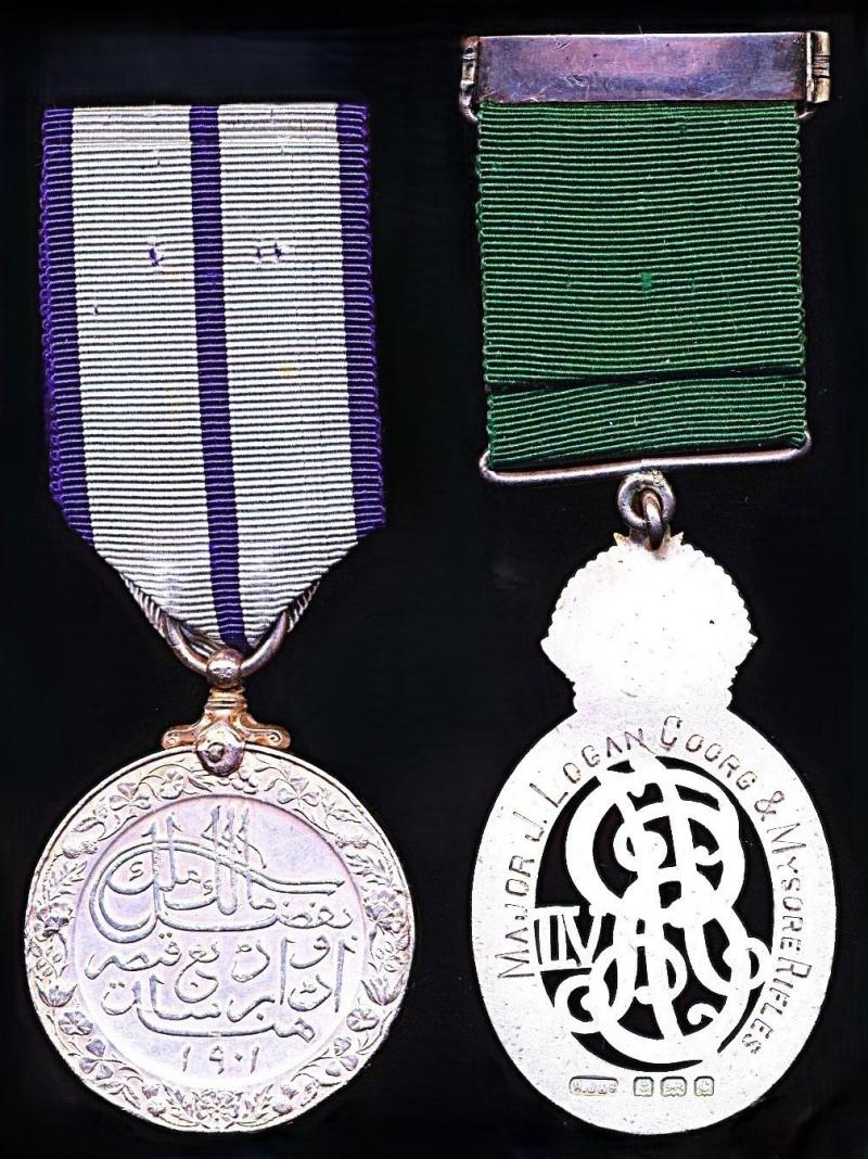 An extremely scarce Commanding Officer's Delhi Durbar 1903 & Indian Volunteer Decoration pair: Major John Logan, VD, Coorg & Mysore Rifles