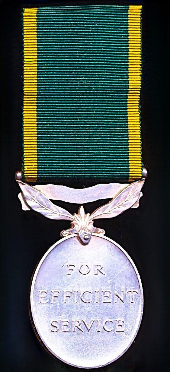 Efficiency Medal. GVI issue, 1st type obverse legend with 'Territorial' bar (6207127. Pte. R.J. Tapsfield. MX.)